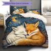 Fox and Moon Pattern Bedding Home Decoration Birthday Gift (1 * duvet cover + 2 * pillowcase, without core)