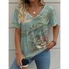 Women's T-Shirt Coconut Tree Pattern 3d Printing Fashion Casual V-Neck Short-Sleeved Beach Style Outdoor Women's Clothing