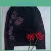 European American Dark And Style Spring Floral Print Long Sleeved Mens And Womens Loose Round Neck Top