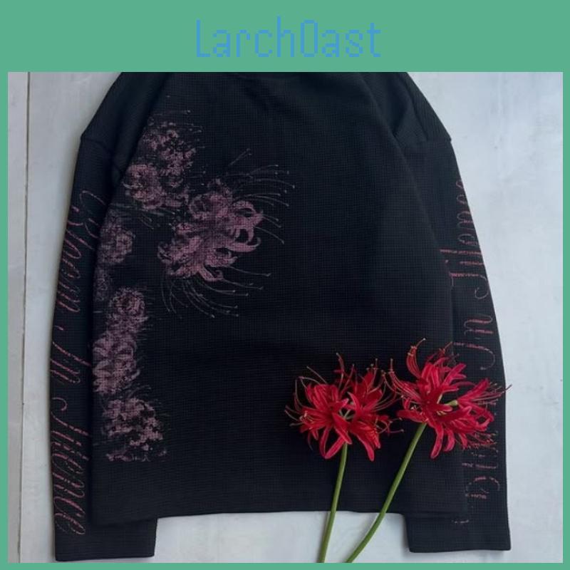 European American Dark And Style Spring Floral Print Long Sleeved Mens And Womens Loose Round Neck Top