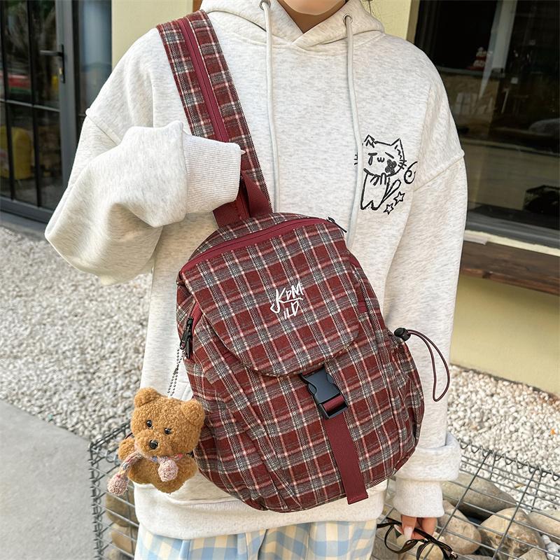 Vintage Plaid Backpack College Style Junior High School Student Schoolbag