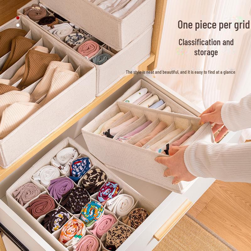 Tianshan Cotton & Linen Washable Storage Box for Bras, Underwear, Panties, and Socks