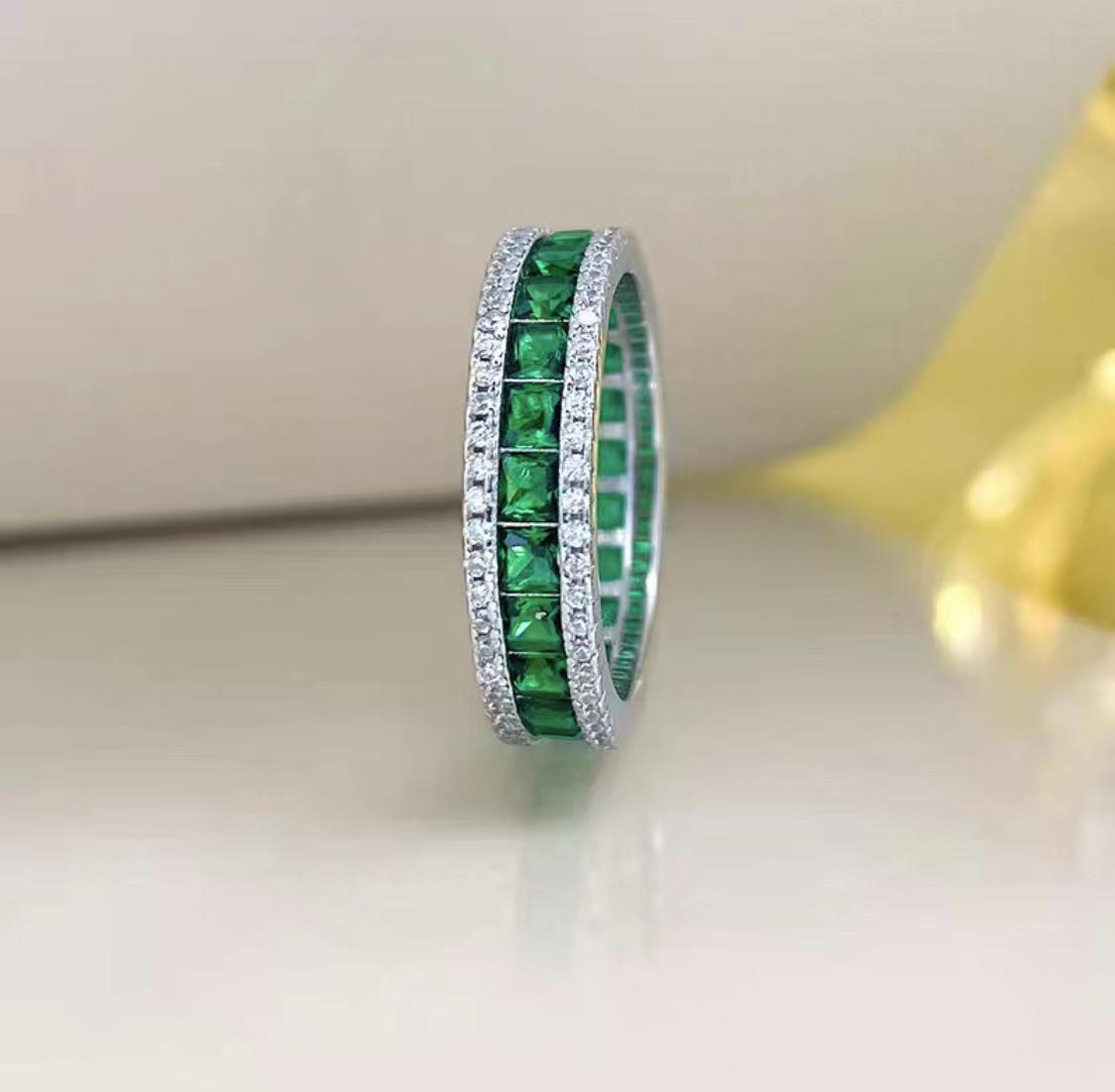 

Lulu Tong 2022 Серебряное кольцо 925 пробы с бриллиантом огранки «принцесса» с микро-паве Size 5 зелёный