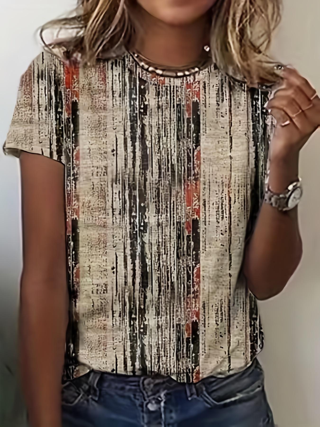 All Over Print Crew Neck T-Shirt. Casual Short Sleeve T-Sh S дубильная кора