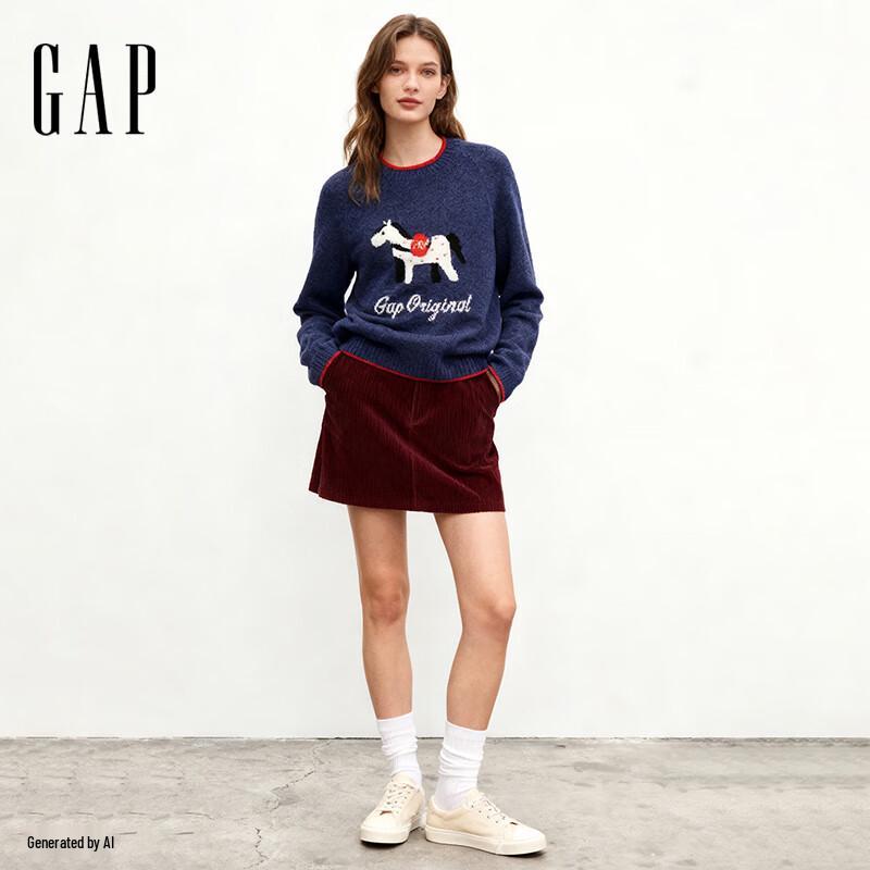 

Gap Women s 2025 Winter Loose Logo Jacquard Crew Neck Knit Sweater 829131 XS
