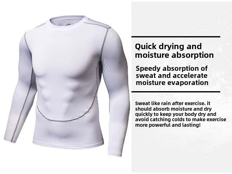 Pánské rychleschnoucí prodyšné kompresní kompresní punčochy - dlouhý rukáv s vysokým elastanem pro fotbal, basketbal a běh.