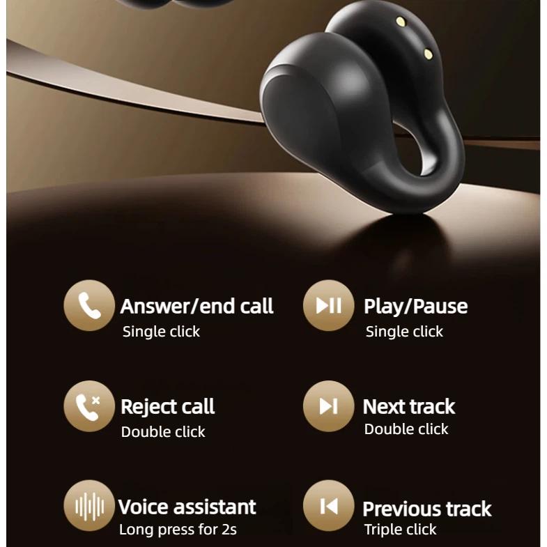 Wireless Bluetooth Earphones, Ear Clip Open-Style, Wireless Non-In, Sports Running Cycling Call Earphones, TJ170 White