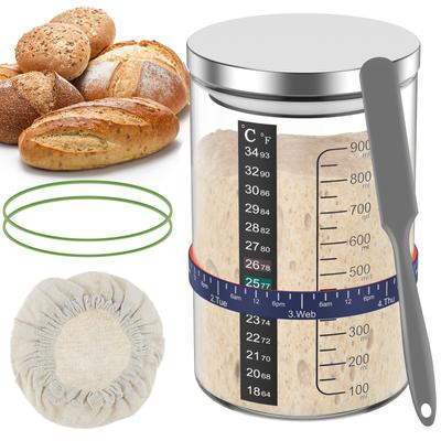 1/2/3Set 900ml Sauerteig-Gärglas mit Skala, Metalldeckel, Backgärglas für die Küche, Backen, Lebensmittel-Lagertank