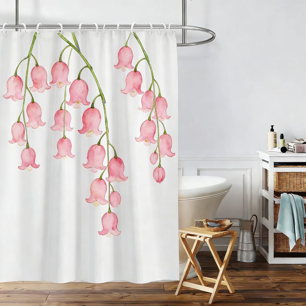 White Gardenia Watercolor Floral Waterproof Shower Curtain for Bathroom Decor