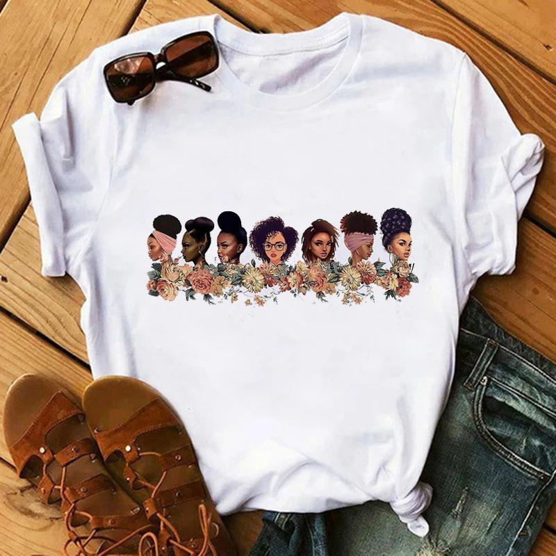 Mode Druck T-shirt Kawaii Melanin T Shirt Frauen Lustige Schwarz Afrikanische Lockige Haare Mädchen Graphic Tees Ästhetischen T-shirt Weibliche Unisex