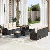 Set of 9 Pieces of Garden Sofas with Black Cushions Poly Rattan Acacia, 2-Seater Garden Sofa with Black Cushions 3362350