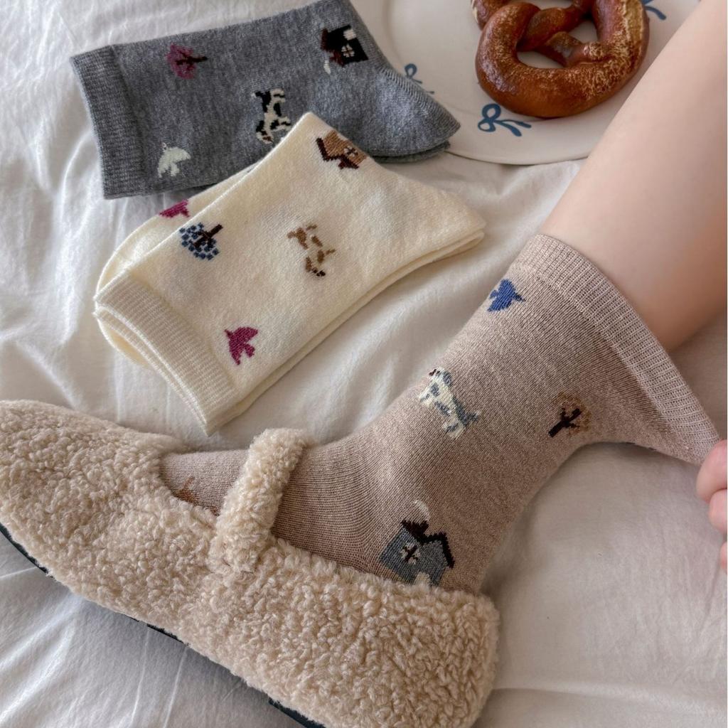 Autumn Wool Fairy Tale Socks Women'S Medium Tube Socks Tide Girl Cute Cartoon Stockings