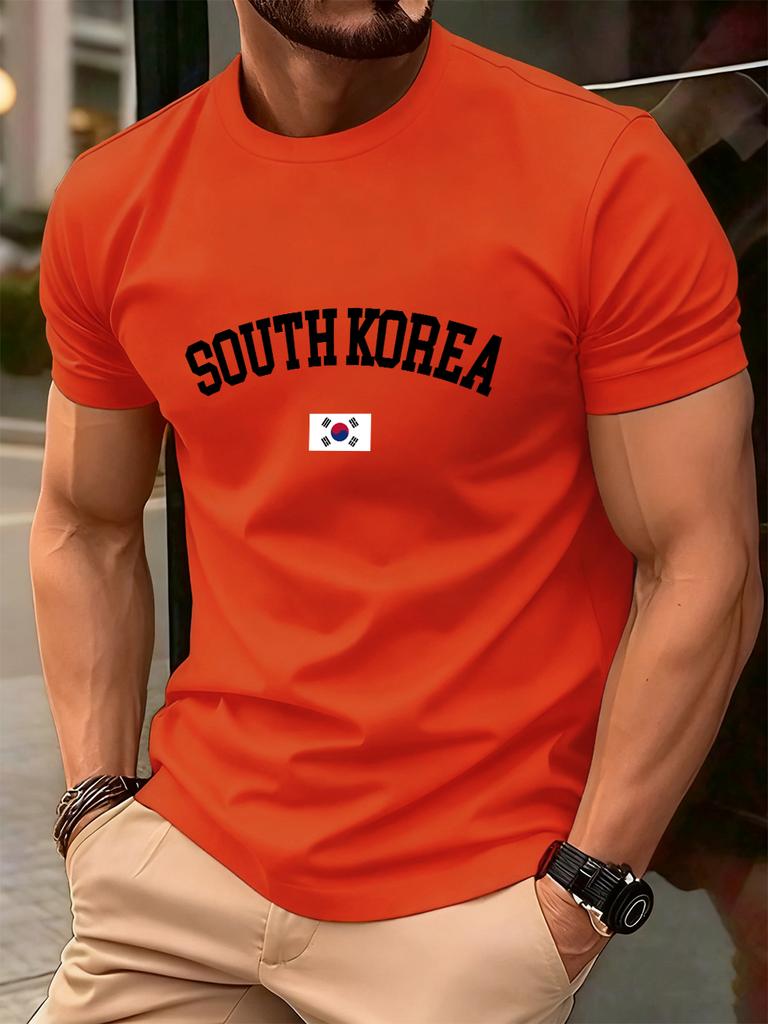 South Korea Flag Printing Mens TShirt Cotton Summer Comfortable Soft Tops Oversized ONeck Short Sleeve T Shirt Casual Clothes