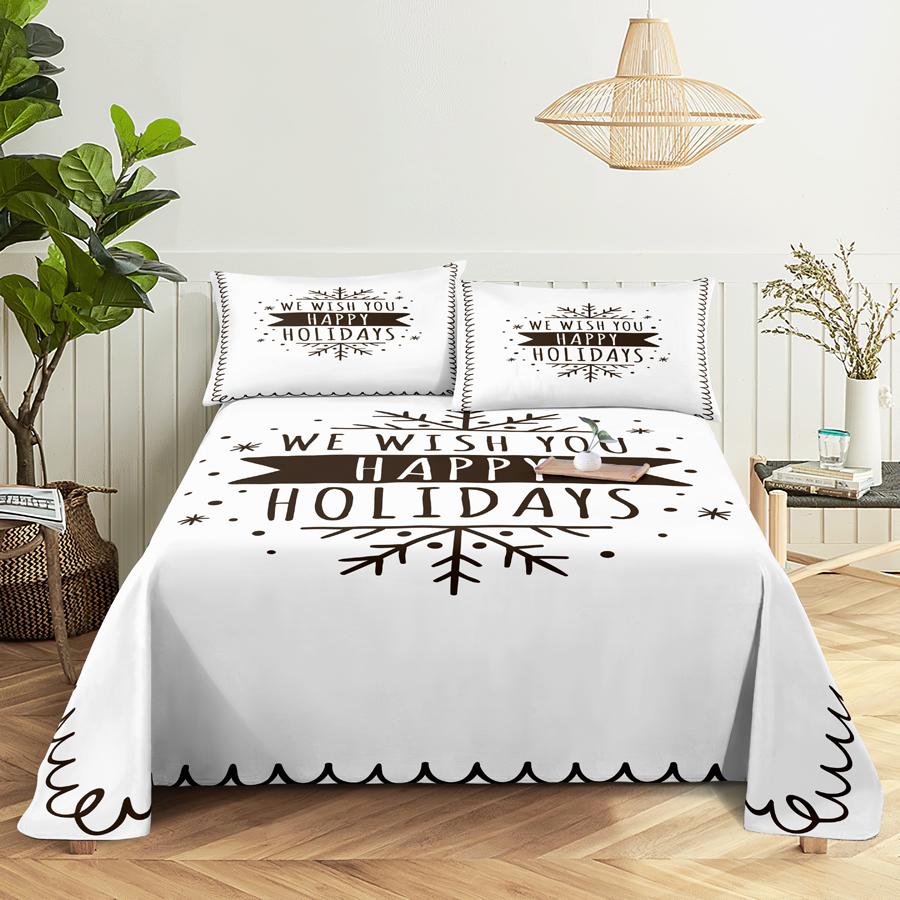 Bed Sheet Set 240x220 Christmas Tree With Pillowcase Letter Green For Single Double Beds Kids Adult 3D Bedding Texile Twin Full