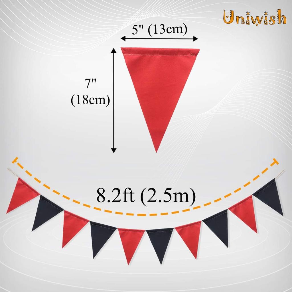 Uni Pre-Strung Black and Red Triangle Flag Banner Garland for Graduation Baby Shower Birthday Party Decorations Indoor Outdoor Photo Backdrop