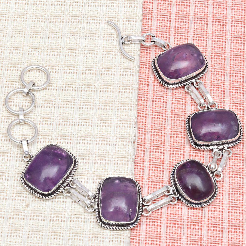 Amethyst Cabochon Gemstone Jewelry Bracelets 7''Adjusable