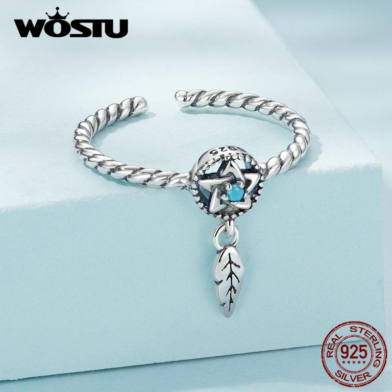 WOSTU 925 Silver DreamCatcher Hollow Star Turquoise Delicate Simple Hypoallergenic Statement Ring Jewelry Gift