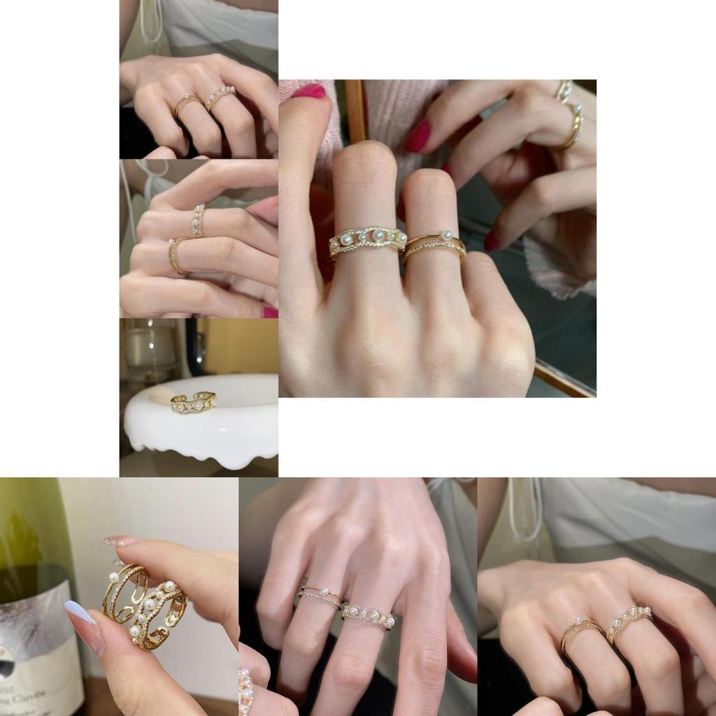 Fashionable Ins Style Double Layer Pearl And Rhinestone Ring For Women In Unique Design