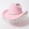 Women's Gender-neutral Western Cowboy Hat, Water Drop Gem Medium Chain with Rhinestone Tassel European and American Hats, Bridal Top Hats