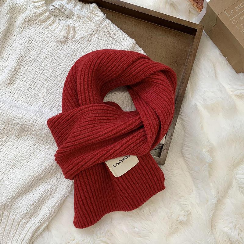 Scarf women's new winter versatile solid color soft waxy knitted wool short scarf warm scarf