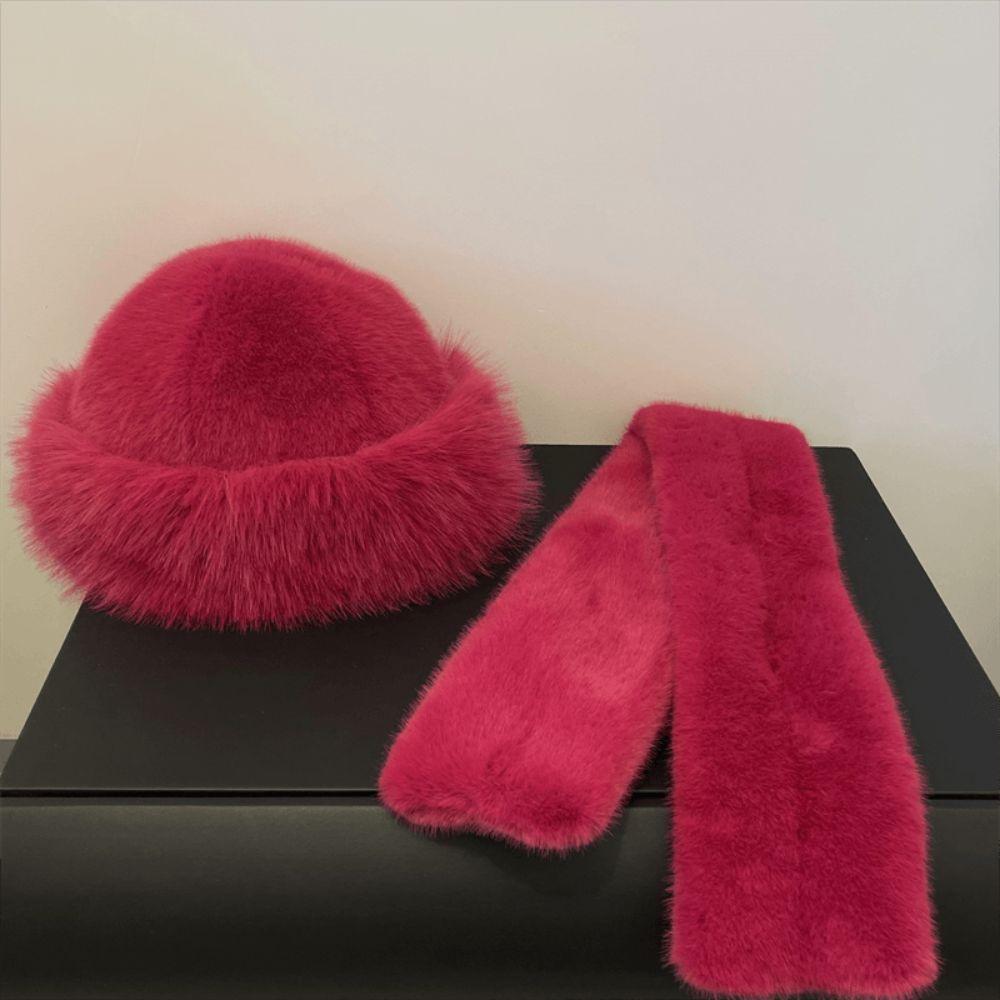 Autumn And Winter Fluffy Caps And Scarves Korean Style Plush Skiing Riding Warm Bucket Hat Snood Scarves Christmas Gift