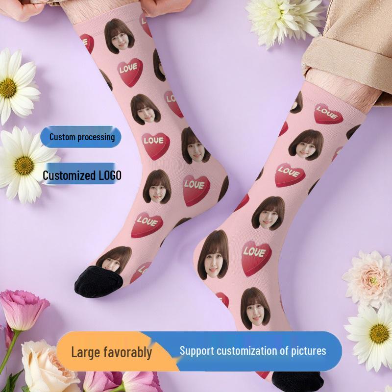 Skarpetki z nadrukiem 3D twarzy na zamówienie - Prezent świąteczny DIY, Poliester, Casualowe i wszechstronne