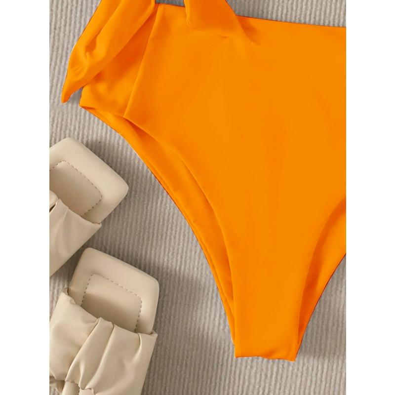 Skinny suspender bikini resort island bright swimsuit with one shoulder