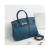 (Medium Blue, 35*26*19cm) Ladies Women Leather Handbag Birkin First Layer Cowhide Leather Tote Bag Commuter Crossbody Kelly Handbag