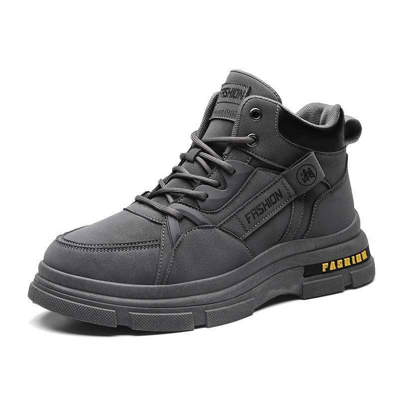 Autumn and winter outdoor trend men's shoes fashion high-top lace-up platform shoes retro style solid color casual Martin boots 2025