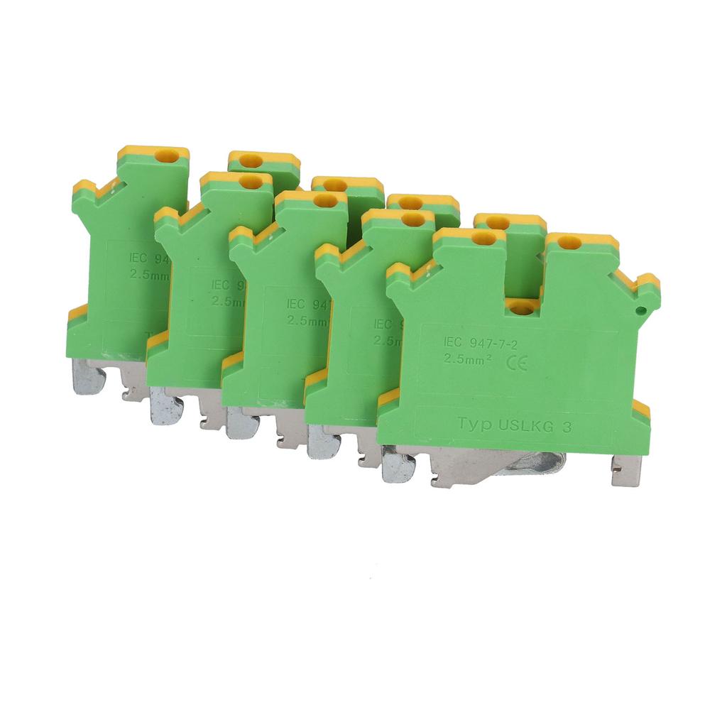50Pcs Grounding Terminal Pure Copper DIN Rail Mounted Earth Terminal Block Yellow Green TYP USLKG‑3