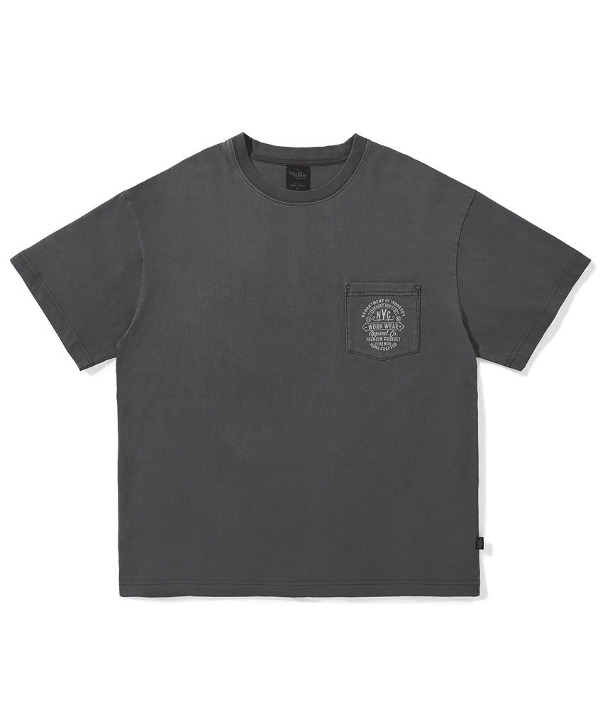 Peullukeu Rivet Pocket Pigment Workwear Short Sleeve T-Shirt Dark Grey Fst739