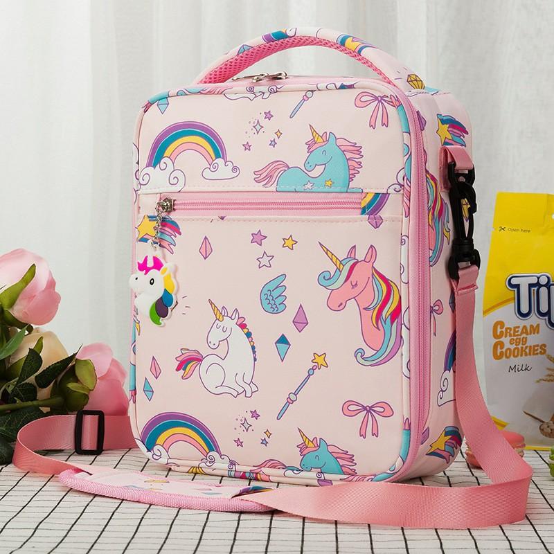 Cartoon Anime Dinosaur Unicorn Children's Insulated Lunch Bags Canvas Printing Thermal Bag Bento Bag Student Picnic Bag IcePack