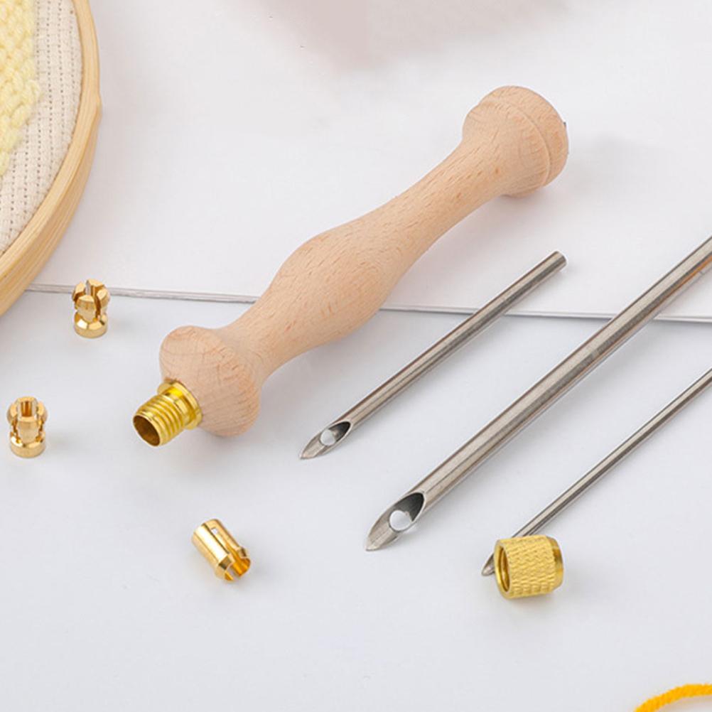 1 Set Wooden Punch Needle Adjustable Knitting Embroidery Pen DIY Craft Punch Threader Cross Stitching Projects Sewing Access