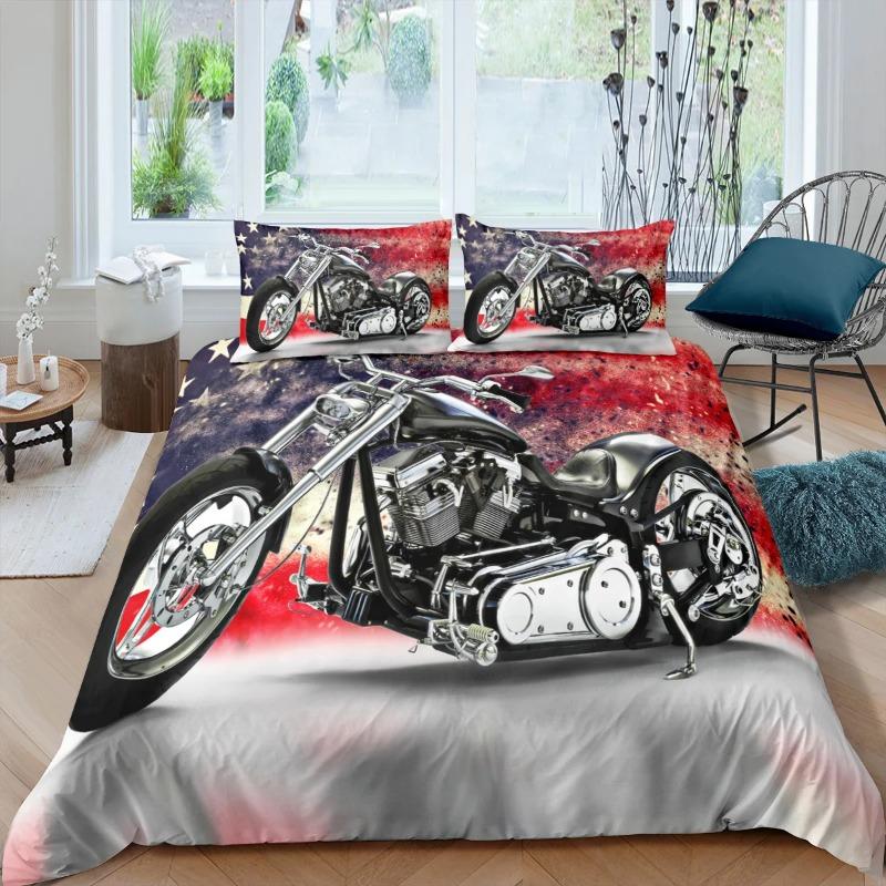 Popular Bedroom Bedding Set For Men Super Cool Motorcycle Tractor Bedding Set Luxury 100% Polyester Bed Cover Sets Pillowcases