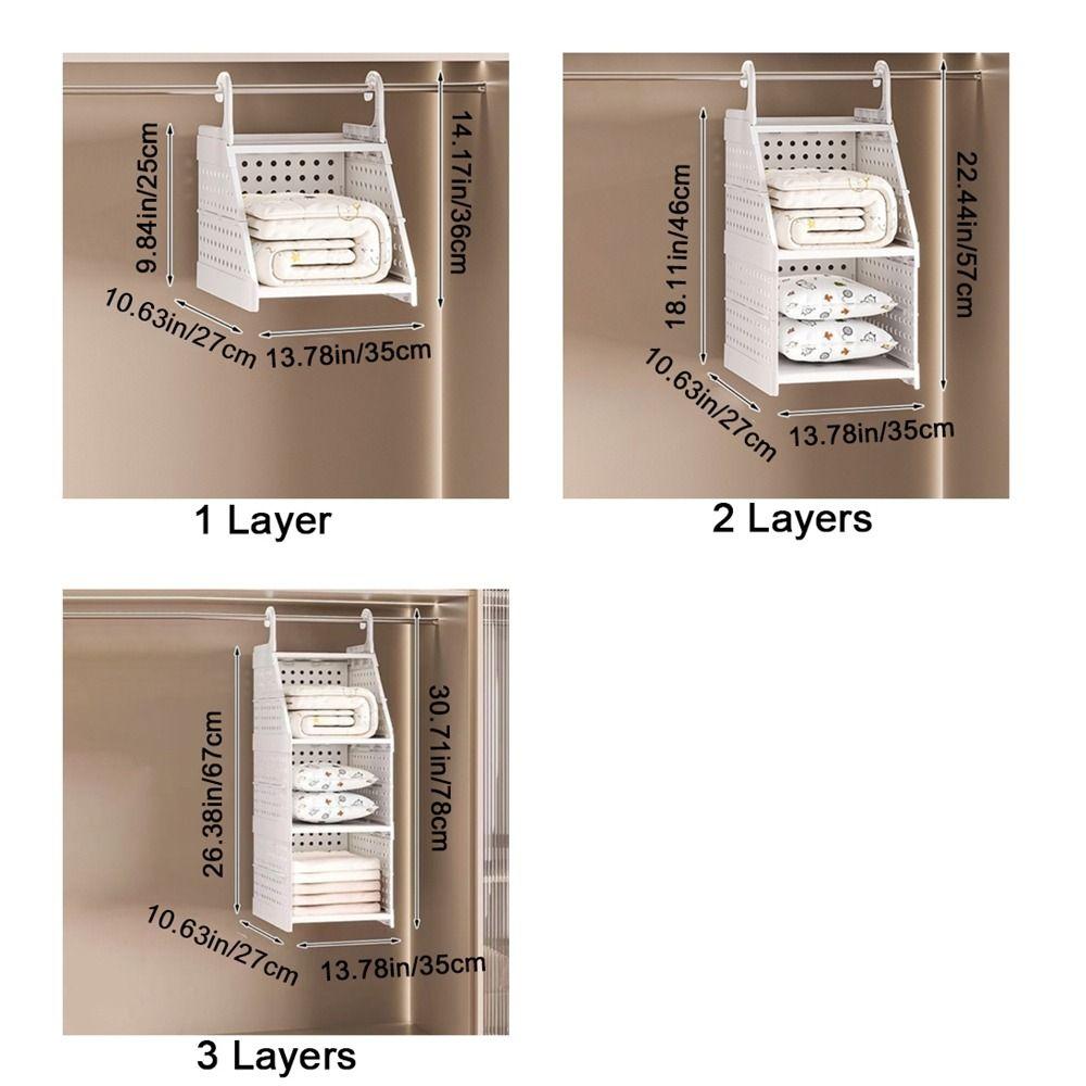 Plastic Multi-Layer Clothing Organizer Large Capacity Foldable Layered Partition Wardrobe Organizer with Hook Space Saving