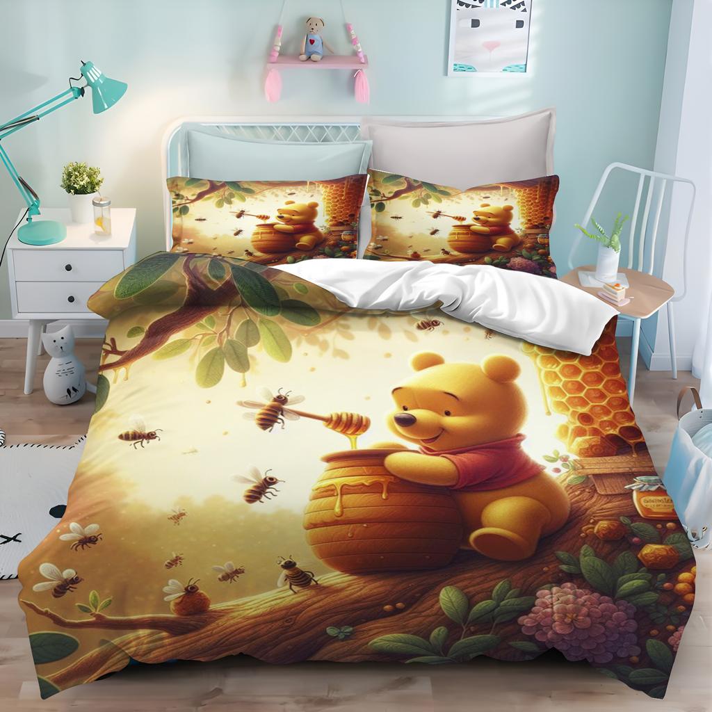 MINISO Uroczy Kubuś Puchatek Kreskówka Anime Poszewka na Kołdrę Zestaw Prezenty Poszewki na Kołdrę Poszewki na Poduszki Zestaw Pościeli dla Dzieci Dekoracja Rozmiar Queen King