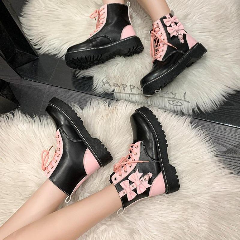 Autumn New Martin Boots Thick Heel Fashion Locomotive Boots with Skirt Small Boots Bow