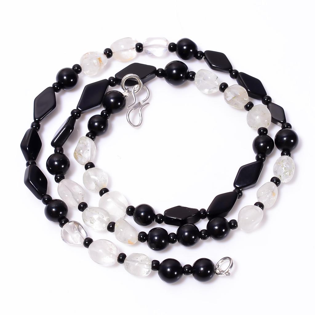 Natural Black Onyx Crystal Mix Shape Gemstone Smooth Beads Necklace 7-13 Mm 18" UB-8652
