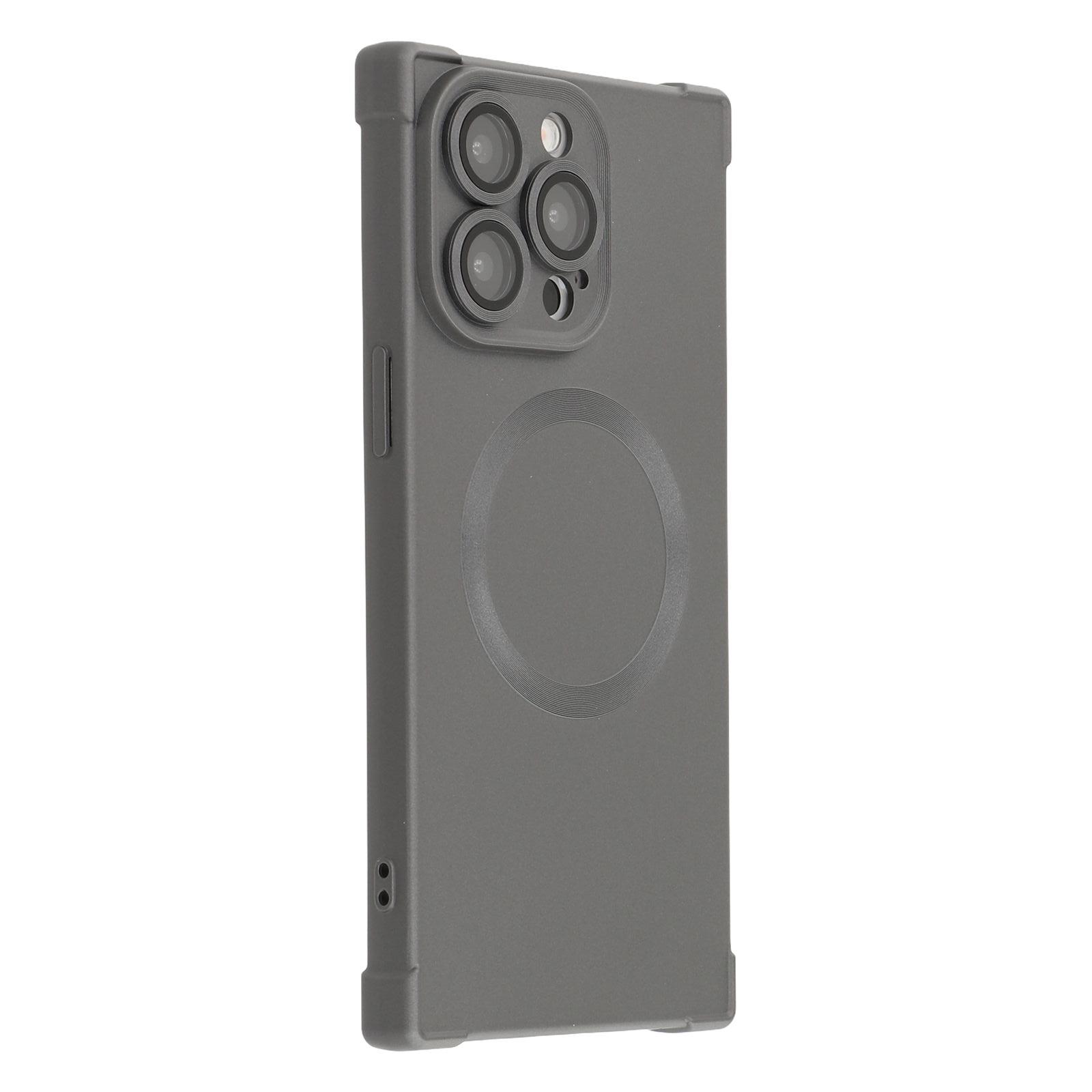 

For iPhone 15 Pro Case Compatible with MagSafe Straight Edge TPU Phone Cover with Camera Lens Protector Grey