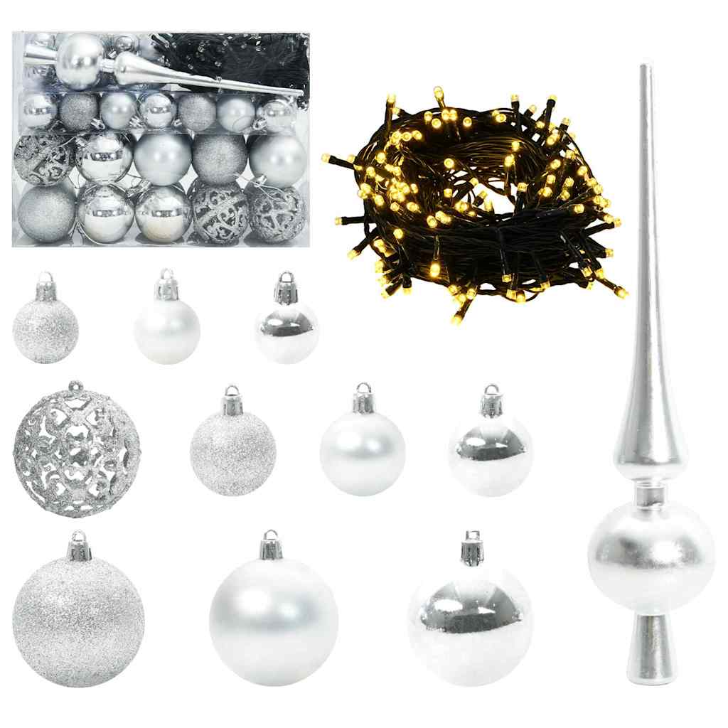 Christmas Ornament Set with 150 LEDs 61 Pcs Silver Plastic