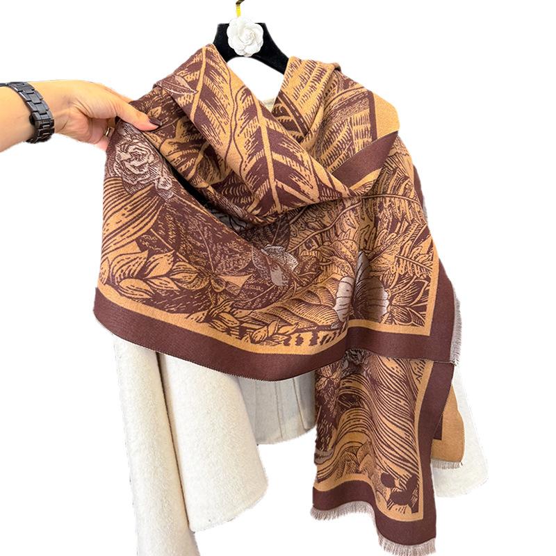 Imitation Cashmere Plant Line Draft Forest Comfortable And Warm Soft And Breathable Double-Sided Scarf Office Shawl