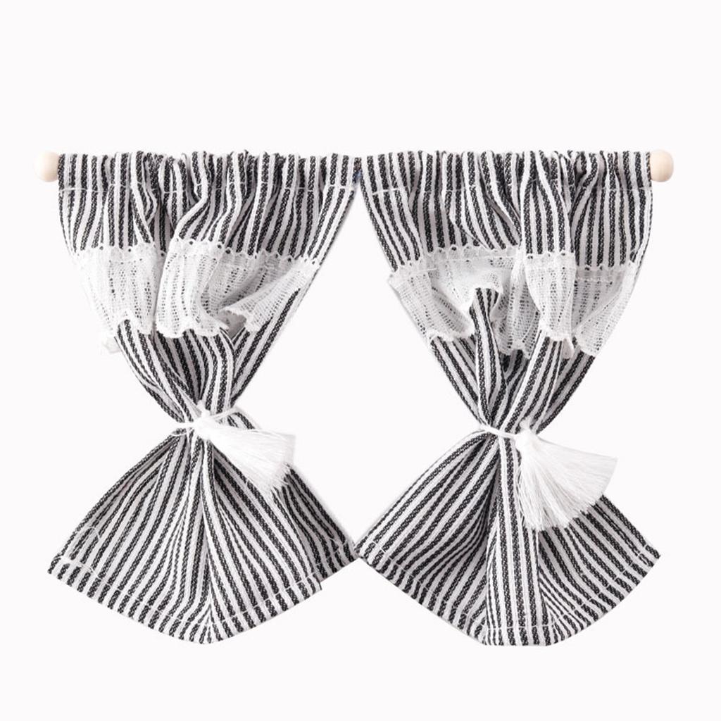 Fabric Miniature Dollhouse Window Curtain with Stripe Pattern Design For 1/12 Model Dollhouse Scene Decoration Accessory
