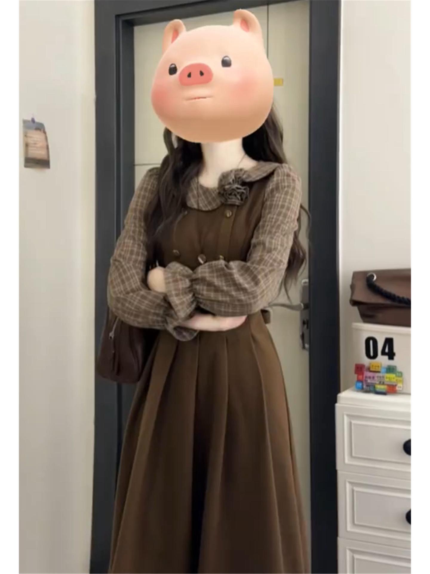 Элегантное Французское Ретро Платье-Двойка с Длинным Рукавом - Женское Высококлассное Стройнящее Платье с Акцентом на Талию Осень Зима 2025 Мода XXXL