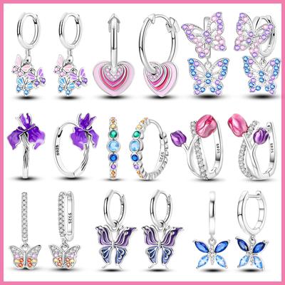 100 %925 Silver Sparkling Butterfly Tulips Hoop Earrings For Women Party Wedding Luxury Jewelry Best Birthday Gift