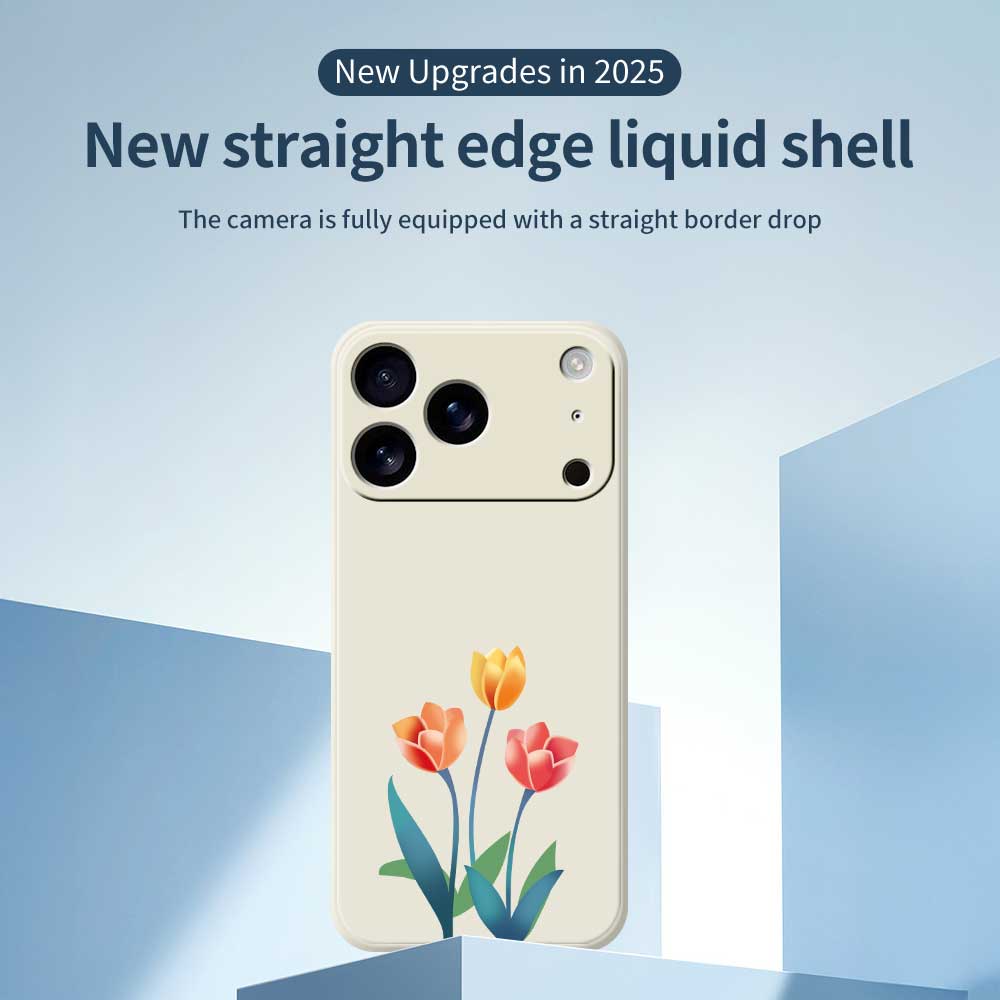 For iPhone 17 Pro Max Case Three Flowers Pattern Printing Straight Edge TPU Phone Back Cover