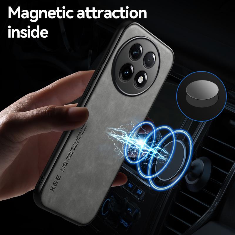 Funda For OnePlus 13R 5G Case Leather Texture Car Magnetic Holder Back Cover For One Plus 13R 13 R OnePlus13R TPU Silicone Coque