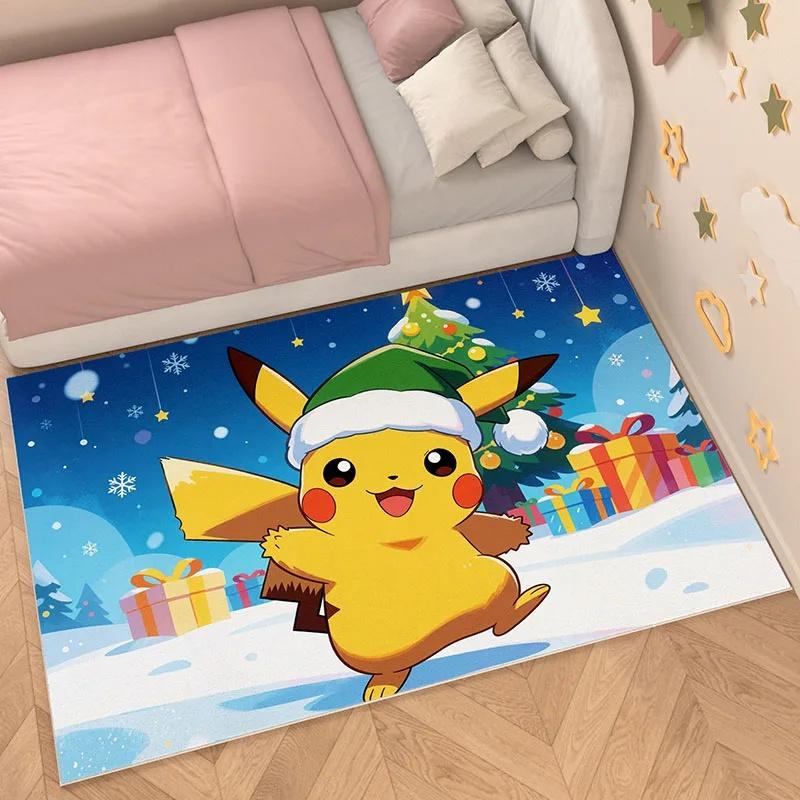 Area Rug, Faux Cashmere, Pikachu 3D Print, Soft Water Absorbent, Cute Strawberry Cartoon Bedroom Floor Carpet