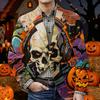 Men's Halloween Printed Corduroy Warm Blazer Jacket with Pockets Casual Suit Coat Button Front Corduroy Fabric Outerwear for Fall and Winter