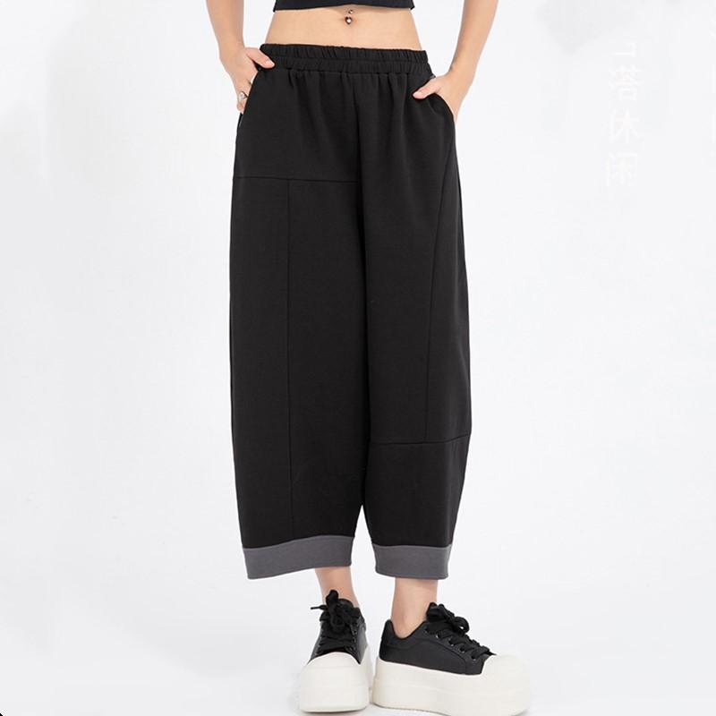 plus size Vintage Summer High Waist wide leg Pants Women Loose Casual Trousers M чёрный