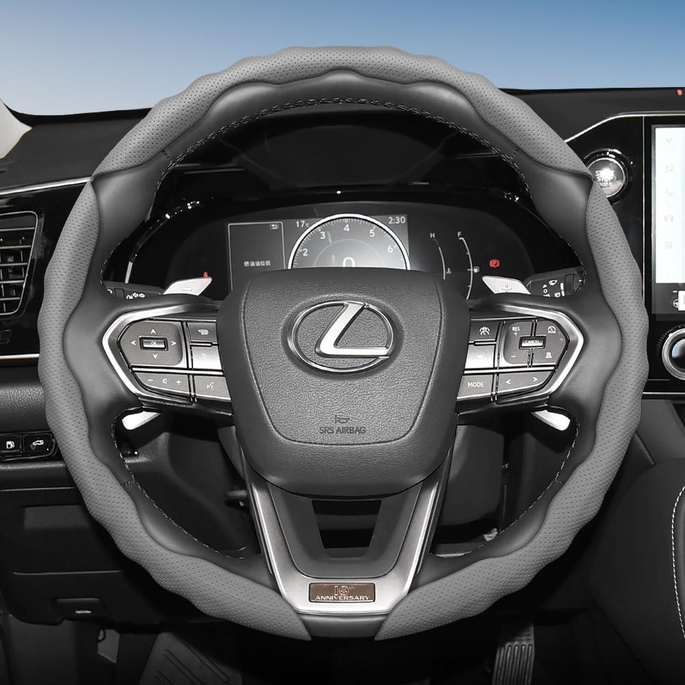 Steering Wheel Cover for Lexus, Wave-Shaped Sporty Design, Breathable Leather, Segmented, Non-Slip, Sweat-Absorbing Protective Cover, Rx Nx E